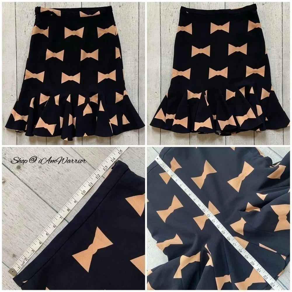 Anthropologie {Eva Franco} navy & blush pink bow tie print flounce skirt